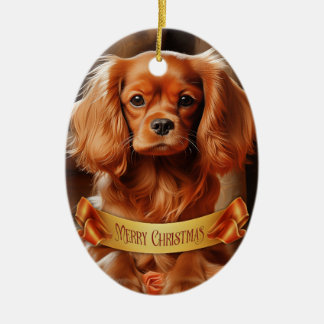 Ruby Cavalier King Charles Spaniel Keramisch Ornament