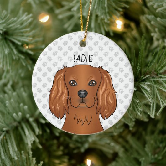 Ruby Cavalier King Charles Spaniel Kop & Naam Keramisch Ornament (Boom)