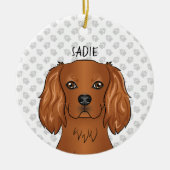 Ruby Cavalier King Charles Spaniel Kop & Naam Keramisch Ornament (Voorkant)