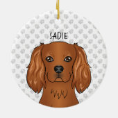 Ruby Cavalier King Charles Spaniel Kop & Naam Keramisch Ornament (Achterkant)