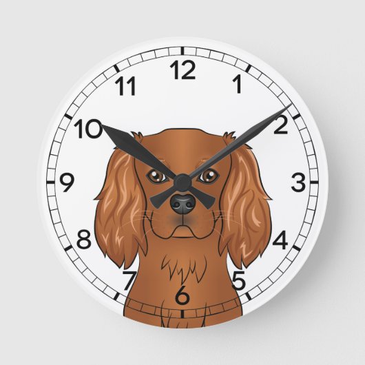 Ruby Cavalier King Charles Spaniel Kop Ronde Klok (Voorkant)