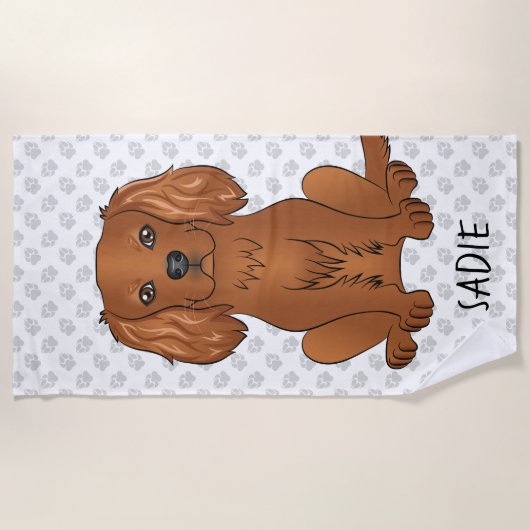 Ruby Cavalier King Charles Spaniel & Name Strandlaken (Voorkant)