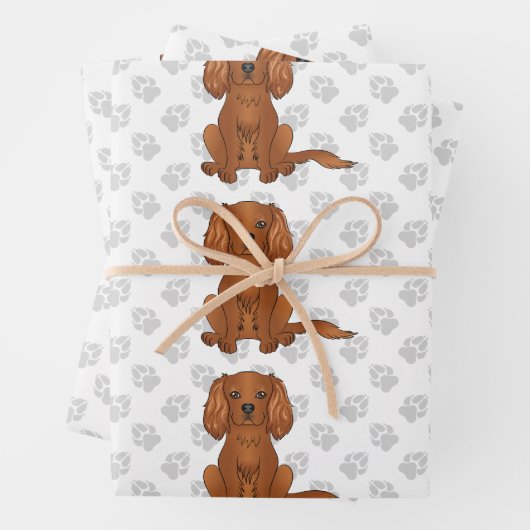Ruby Cavalier King Charles Spaniel Pattern Inpakpapier Vel (In situ)