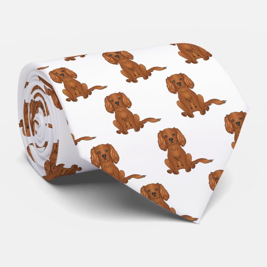 Ruby Cavalier King Charles Spaniel Pattern Stropdas (Opgerold)