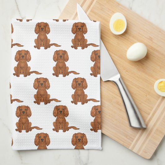 Ruby Cavalier King Charles Spaniel Pattern Theedoek (Quarter Fold)