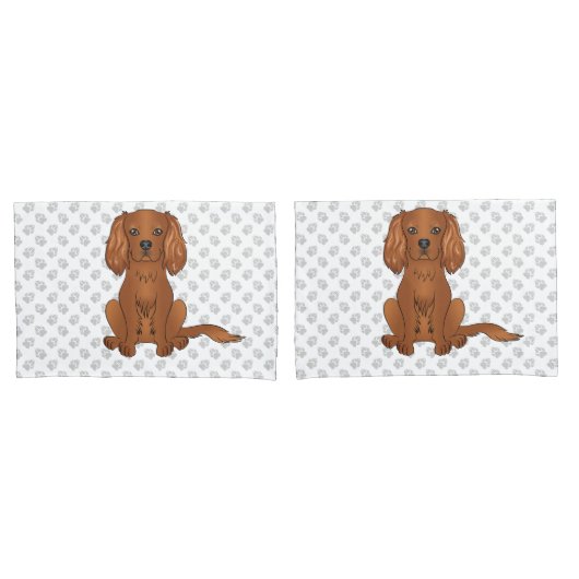 Ruby Cavalier King Charles Spaniel & Paws Kussensloop (Voorkant-Set)