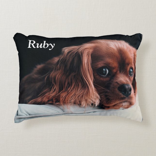 Ruby Cavalier King Charles Spaniel Puppy Dog Accent Kussen (Voorkant)