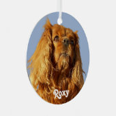 Ruby Cavalier King Charles Spaniel Puppy Dog Blue Metalen Ornament (Voorkant Rechts)