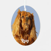 Ruby Cavalier King Charles Spaniel Puppy Dog Blue Metalen Ornament (Voorkant links)