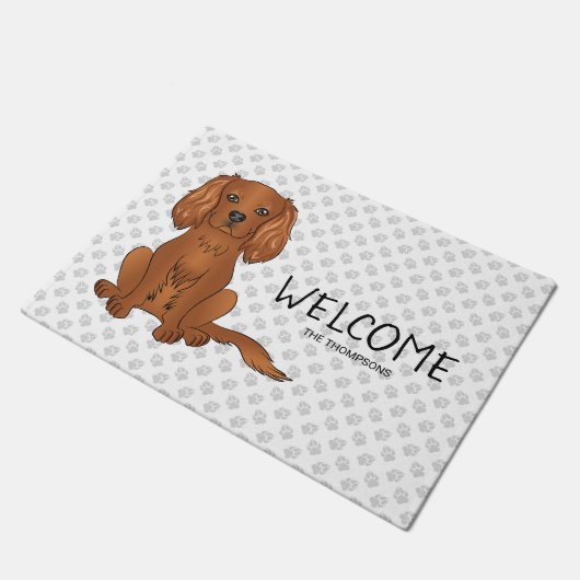 Ruby Cavalier King Charles Spaniel & Text Deurmat (Schuin)