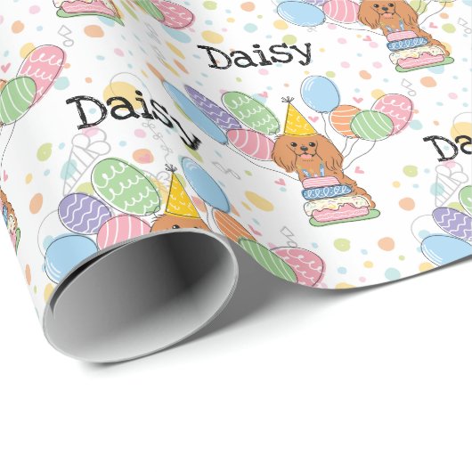Ruby Cavalier King Charles Spaniel Verjaardag Cadeaupapier (Rol Hoek)