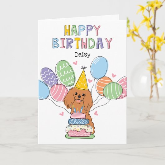 Ruby Cavalier King Charles Spaniel Verjaardag Kaart (Gele Bloem)