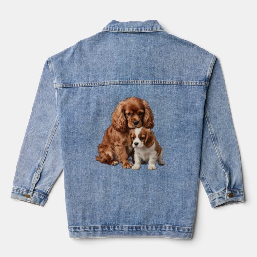 Ruby Cavalier Spaniel and her Blenheim puppy Denim Jacket (Achterkant)