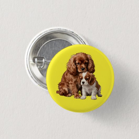 Ruby Cavalier Spaniel en haar Blenheim pup Ronde Button 3,2 Cm (Voorkant /achterkant)