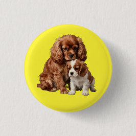 Ruby Cavalier Spaniel en haar Blenheim pup Ronde Button 3,2 Cm