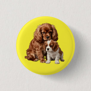 Ruby Cavalier Spaniel en haar Blenheim pup Ronde Button 3,2 Cm
