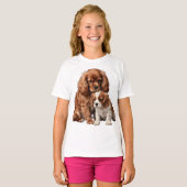 Ruby Cavalier Spaniel en haar Blenheim pup T-shirt (Voorkant volledig)