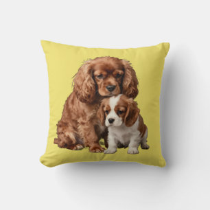 Ruby Cavalier Spaniel en haar Blenheim-puppy Kussen