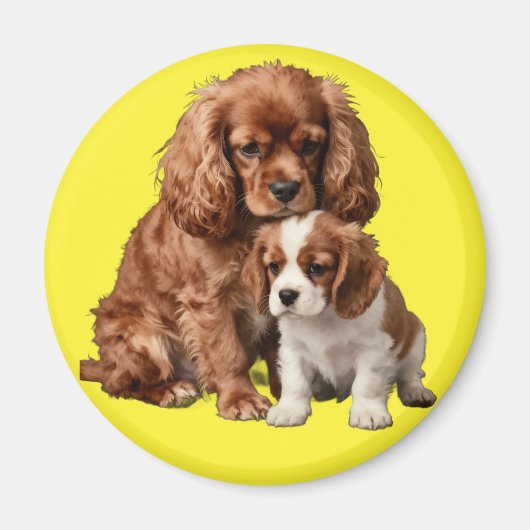 Ruby Cavalier Spaniel en haar Blenheim puppy Magneet (Voorkant)