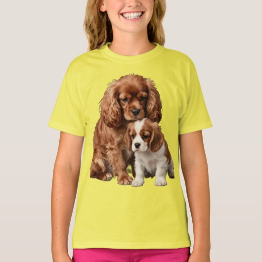 Ruby Cavalier Spaniel en haar Blenheim puppy T-shirt (Voorkant)