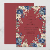 Ruby Cobalt Bloesem Bruiloft Kaart (Voorkant / Achterkant)
