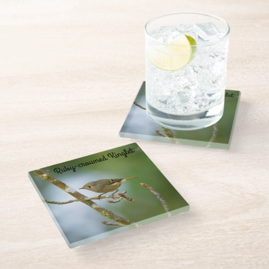 Ruby crowding kinglet glazen onderzetter (Schuin)