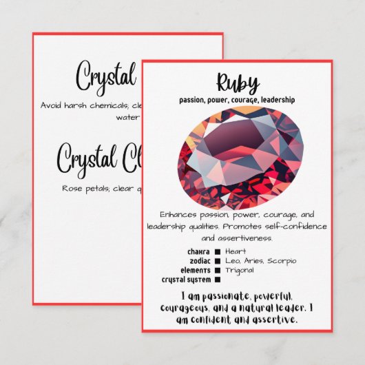 Ruby Crystal Betekenis Kaart (Voorkant / Achterkant)
