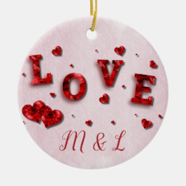 Ruby Crystal Love and Hearts Initiaal Ornament