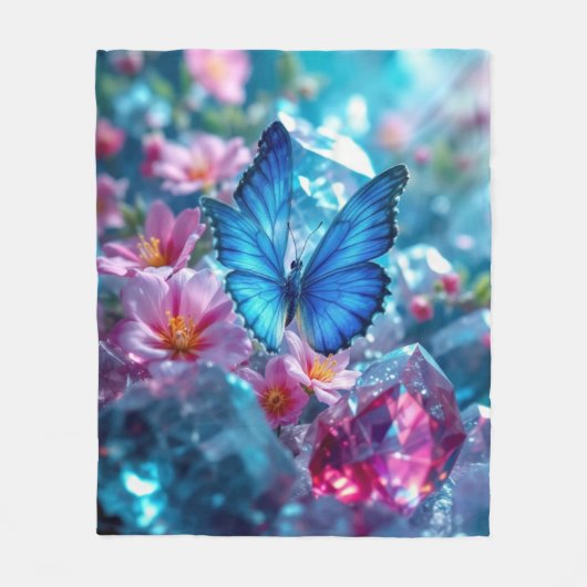 Ruby Crystals Garden Butterfly Fleece Deken (Voorkant)