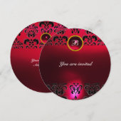 RUBY DAMASK EDELSTEEN MONOGRAM zwart rood burgundy Kaart (Voorkant / Achterkant)