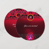 RUBY DAMASK GEM STONE MONOGRAM Black red burgundy Kaart (Voorkant / Achterkant)