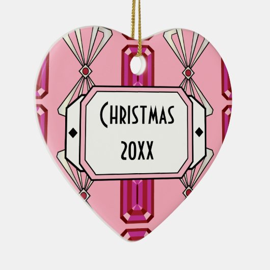 Ruby Deco Stripe Keramisch Ornament (Rechts)