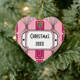 Ruby Deco Stripe Keramisch Ornament
