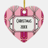 Ruby Deco Stripe Keramisch Ornament (Voorkant)