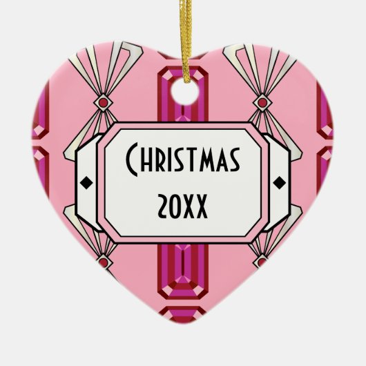 Ruby Deco Stripe Keramisch Ornament (Voorkant)