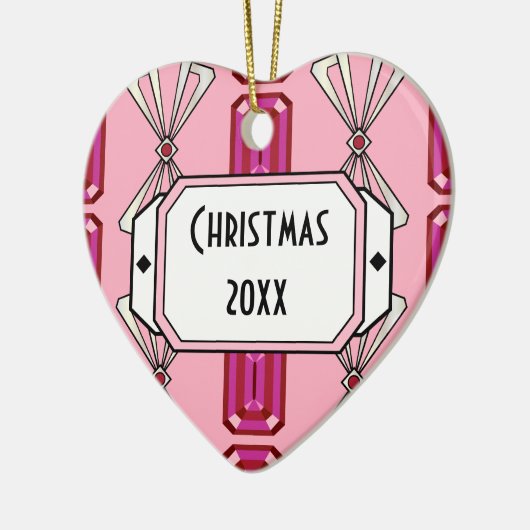 Ruby Deco Stripe Keramisch Ornament (Links)