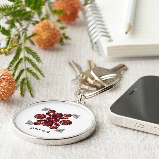 Ruby & Diamond Gemstone Art Red Sleutelhanger (Zijkant)