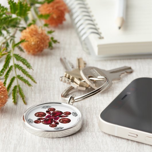 Ruby & Diamond Gemstone Art Red Sleutelhanger (Zijkant)