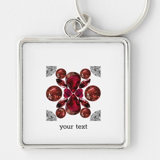 Ruby & Diamond Gemstone Art Red Sleutelhanger (Voorkant)
