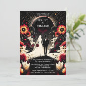 Ruby Dikke Claret Wit Hart Rood Zwart Bruiloft Kaart (Staand voorkant)