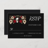 Ruby Dikke Claret Wit Hart Rood Zwart Bruiloft RSVP Kaartje (Voorkant / Achterkant)