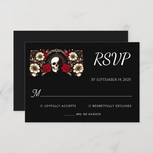 Ruby Dikke Claret Wit Hart Rood Zwart Bruiloft RSVP Kaartje (Voorkant / Achterkant)