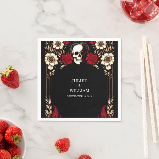 Ruby Dikke Claret Wit Hart Rood Zwart Bruiloft Servet (Insitu)