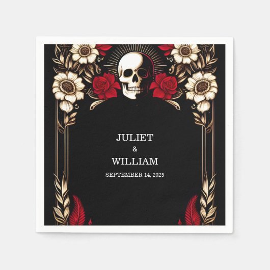 Ruby Dikke Claret Wit Hart Rood Zwart Bruiloft Servet (Voorkant)