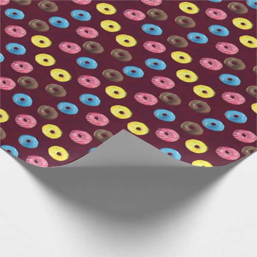 Ruby Donuts: Waterverf Naadloos Patroon. Cadeaupapier (Hoek)