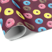 Ruby Donuts: Waterverf Naadloos Patroon. Cadeaupapier (Rol Hoek)