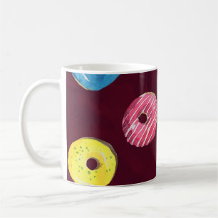 Ruby Donuts: Waterverf Naadloos Patroon. Koffiemok