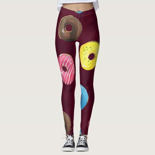 Ruby Donuts: Waterverf Naadloos Patroon. Leggings (Voorkant)