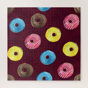 Ruby Donuts: Waterverf Naadloos Patroon. Legpuzzel