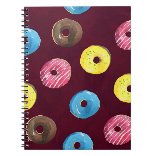 Ruby Donuts: Waterverf Naadloos Patroon. Notitieboek (Voorkant)